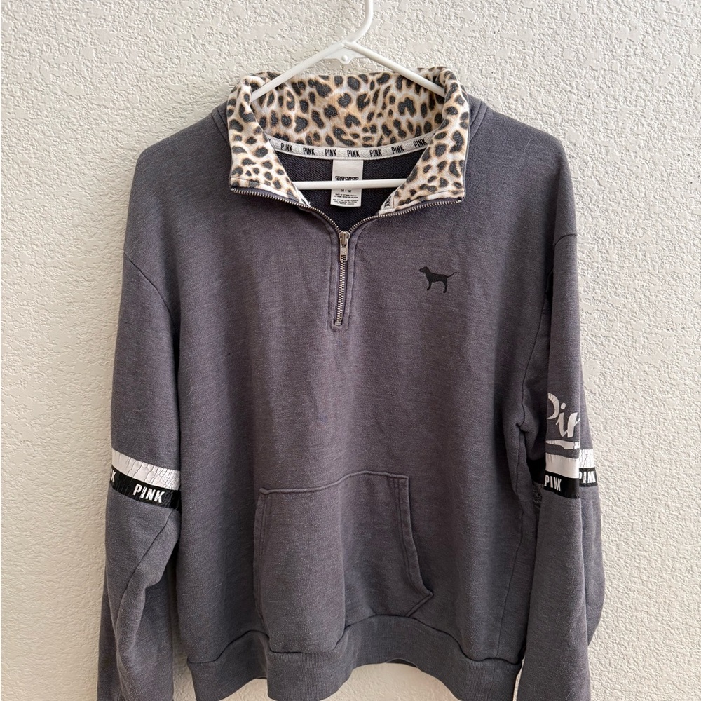 PINK Victoria's Secret Gray Sweatshirt with Leopard Print